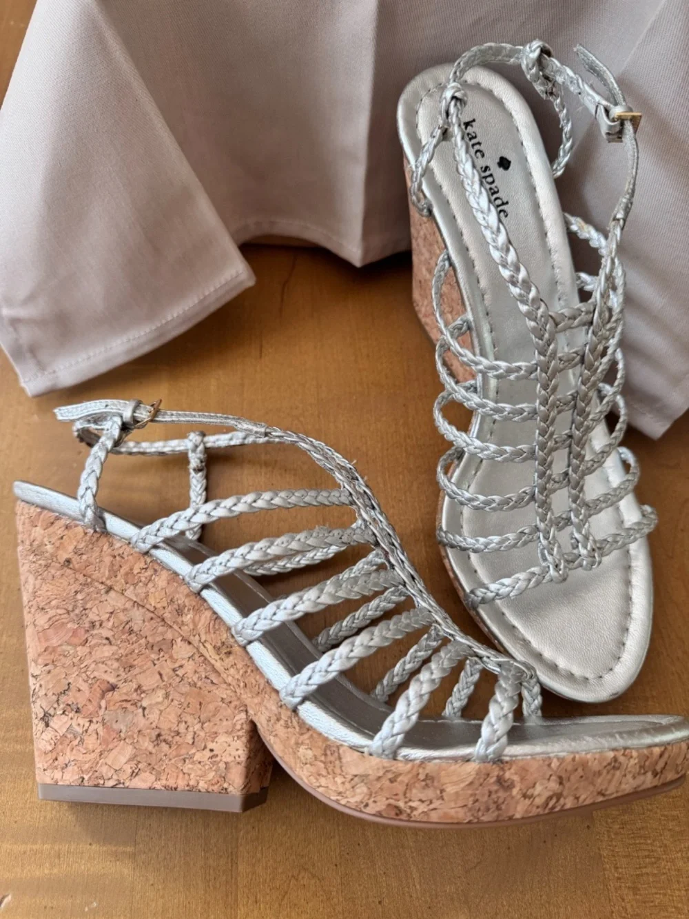Kate Spade Silver Braided Cage Style Wedge Heel Sandal